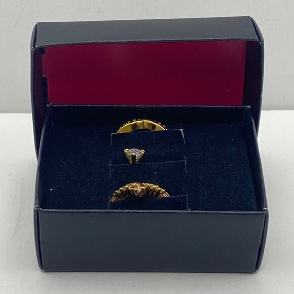 NWT NV Gold Tone 3 Pc Marquise CZ Bridal Ring Set Sz 10 Engagement Enhancers - Picture 11 of 11